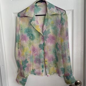 Chadwicks Pastel Floral Sheer Blouse in Mint, Lavender, Yellow